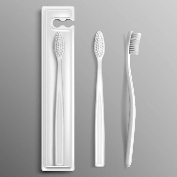 ilustrações de stock, clip art, desenhos animados e ícones de toothbrush package mockup, dental care products - toothbrush
