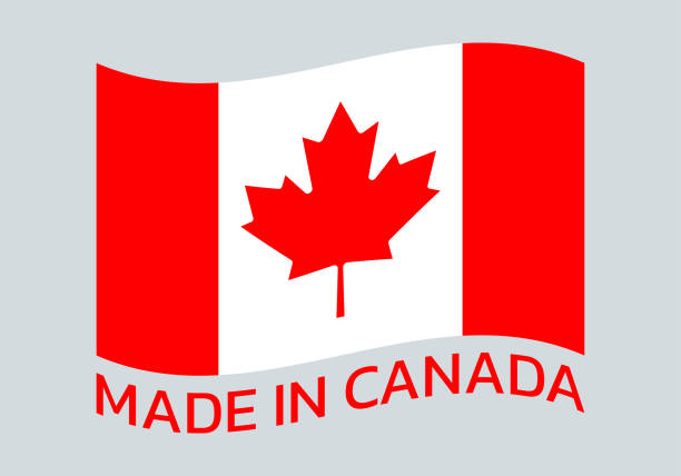istock Made in Canada icon or logo with Canadian waving flag with maple leaf. Vector illustration. 1290044897