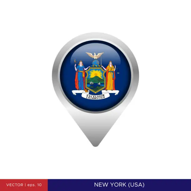 Vector illustration of State of New York - US Flag Map Pin Vector Stock Illustration Design Template