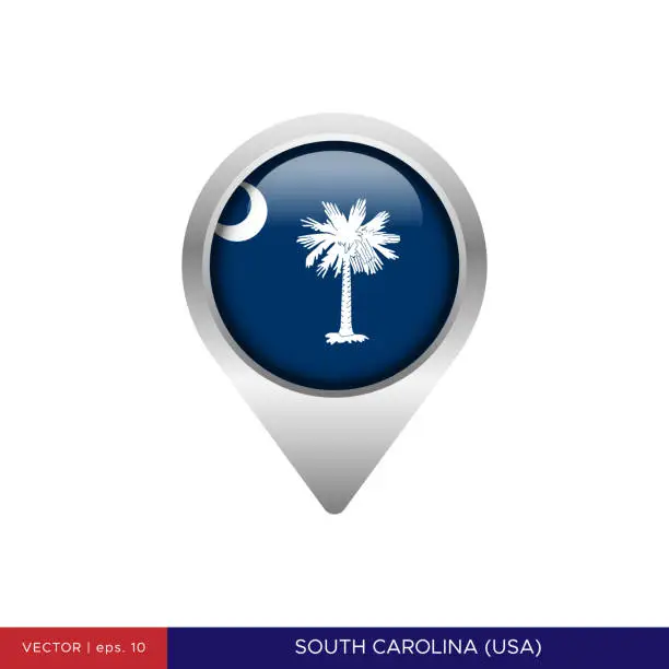 Vector illustration of State of South Carolina - US Flag Map Pin Vector Stock Illustration Design Template