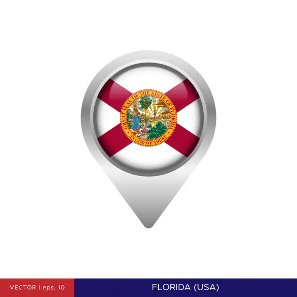 Vector illustration of State of Florida - US Flag Map Pin Vector Stock Illustration Design Template