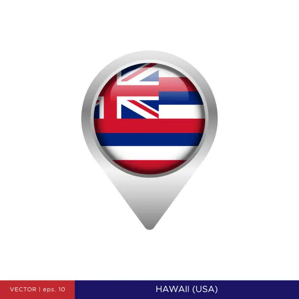 Vector illustration of State of Hawaii - US Flag Map Pin Vector Stock Illustration Design Template