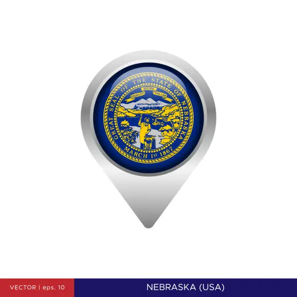 Vector illustration of State of Nebraska - US Flag Map Pin Vector Stock Illustration Design Template