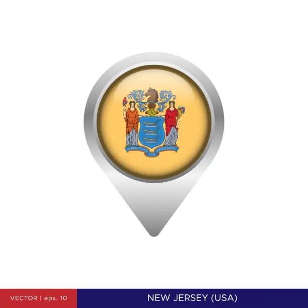 Vector illustration of State of New Jersey - US Flag Map Pin Vector Stock Illustration Design Template