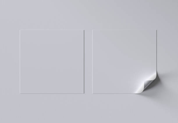 istock Square Sticker's Mouckup with Curled Corner. 3D render. 1290046654