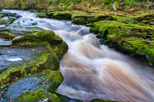 Dangerously fast flowing river through rocks known as The Strid