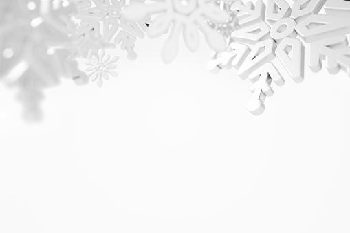 Abstract Christmas background. White 3D snowflakes isolated on white background.