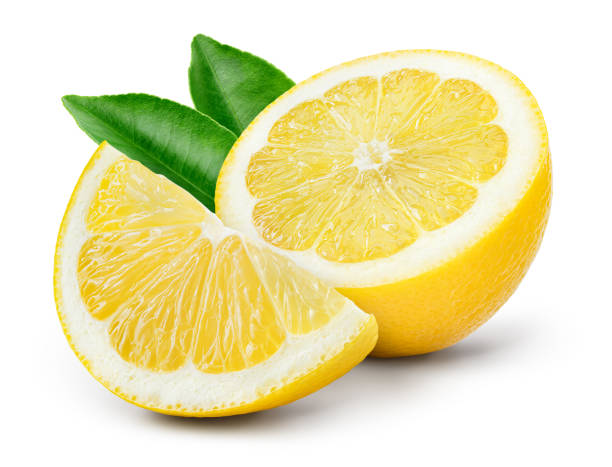 istock Lemon fruit with leaf isolate. Lemon half, slice, leaves on white. Lemon slices with zest isolated. With clipping path. Full depth of field. 1290051181