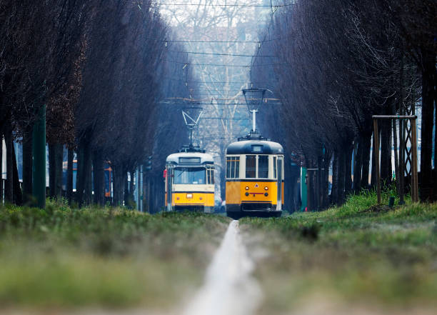 Inbound and outbound trolleys crossing each other