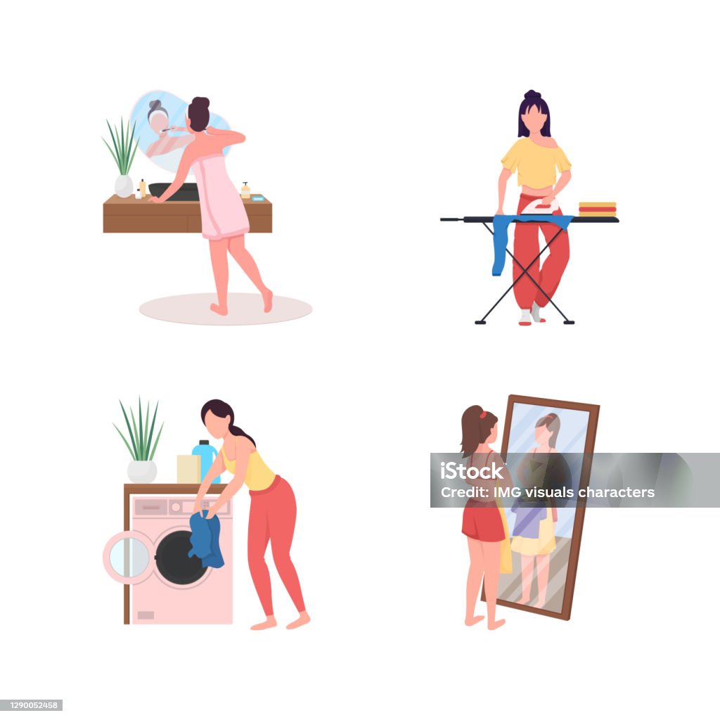 Free Time Home Routine Animation Daily Home Routine Flat Color Vector Faceless Character Set Stock ...