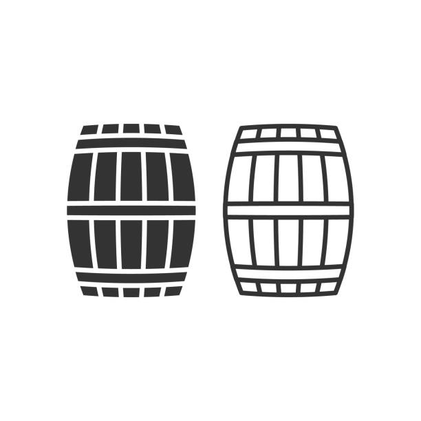 ilustraciones, imágenes clip art, dibujos animados e iconos de stock de icono vectorial de barril de madera. símbolo del contenedor de madera de cerveza y vino. señal de la cervecería de whisky y ron. logotipo de bebidas alcohólicas de forma simple. - barrel