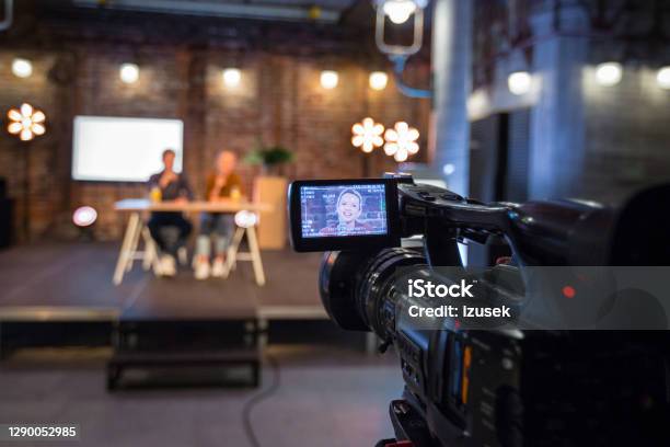 Young Entrepreneurs During Online Seminar Stock Photo - Download Image Now - Home Video Camera, Public Speaker, Interview - Event
