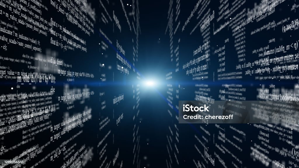 Abstract Digital Program Code In Blocks On A Black Background Stock ...