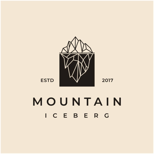 Vintage retro hipster Iceberg, mountain peak logo geometric line outline / line art logo design inspiration