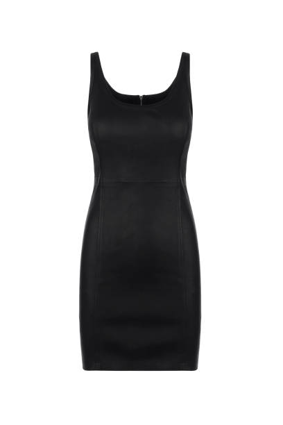 istock Black woman's leather dress 1290060820