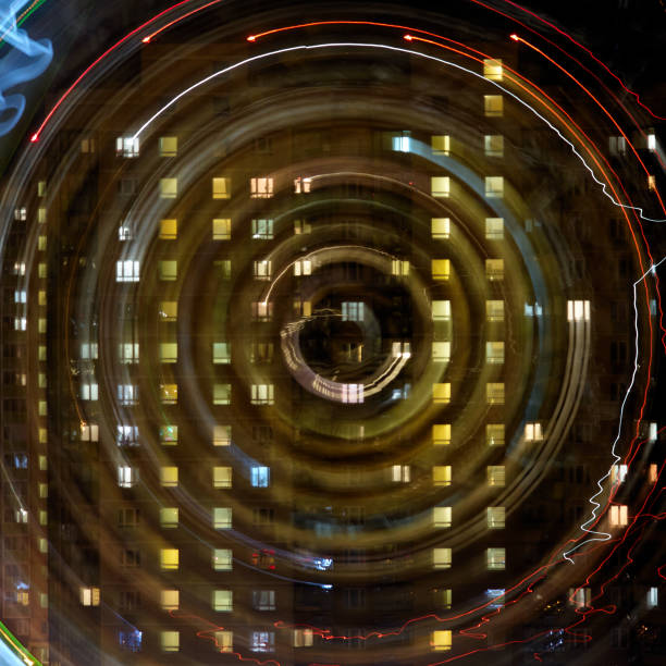 istock Abstract swirl nigh light on residental building 1290062614