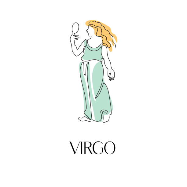 Zodiac sign Virgo. One line. Vector illustration in the style of minimalism. Zodiac sign Virgo. One line. Vector illustration in the style of minimalism. Continuous line.The symbol of the astrological horoscope. Hand-drawn illustration. virgo stock illustrations
