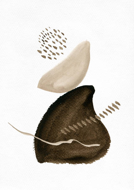istock Watercolor abstract hand drawn illustration with sepia and sandy textured shapes, line and dots. Sepia and sandy picture, portrait orientation. 1290067534