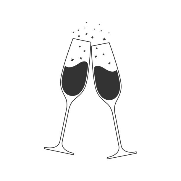 Champagne clink Clink glasses champagne graphic icon. Cheers with two champagne glasses sign isolated on white background. Vector illustration toasting stock illustrations