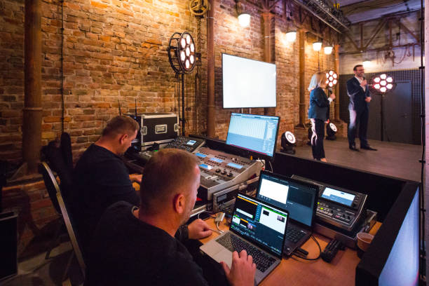 business-konferenz backstage - arts or entertainment audio stock-fotos und bilder