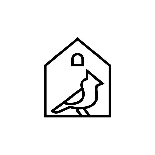 kardinal vogel mit haus symbol design vektor illustration stock illustration indonesien, tier, tier wildlife, tierflügel, schnabel, haus, symbol - birdhouse wood isolated white background stock-grafiken, -clipart, -cartoons und -symbole