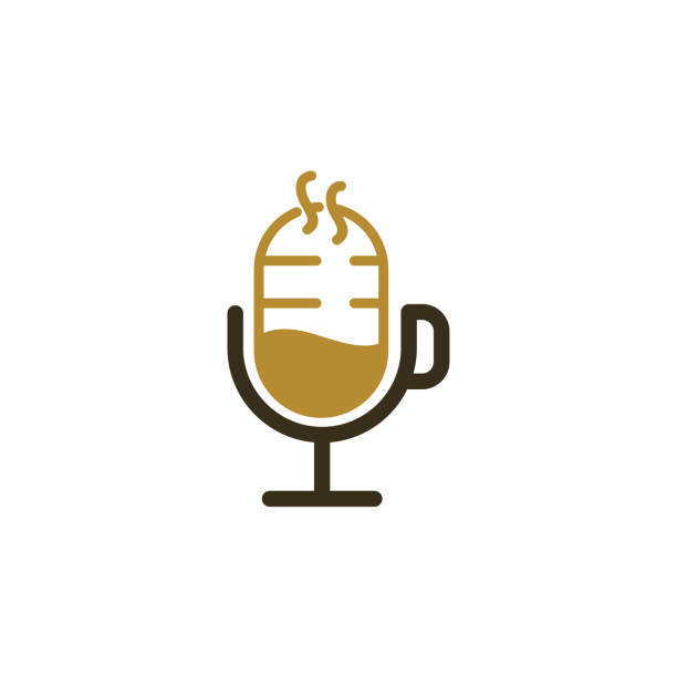 illustrazioni stock, clip art, cartoni animati e icone di tendenza di modello di design del simbolo del podcast del caffè - illustrazione di repertorio simbolo indonesia, microfono, apparecchiature audio, botanica - fresh coffee audio