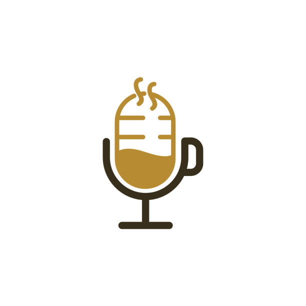 ilustrações, clipart, desenhos animados e ícones de modelo de design de símbolo de podcast de café - símbolo de ilustração de estoque indonésia, microfone, equipamento de áudio, botânica - fresh coffee audio