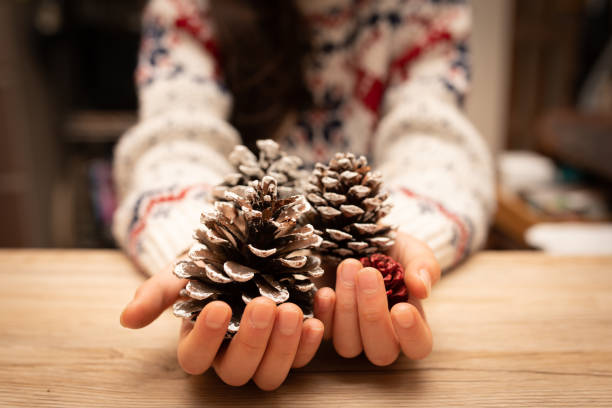 istock Child's hand holding a colored pine cone 1290070222