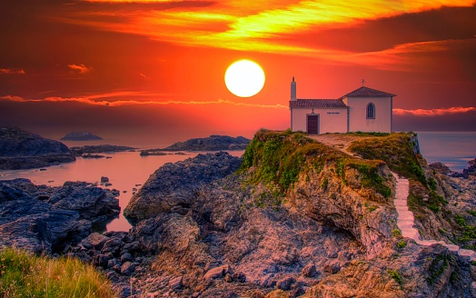 Marine Sanctuary Virxe do Porto in Galicia at sunset.