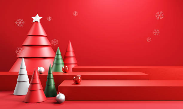 Podium and minimal abstract background for Christmas, 3d rendering geometric shape.