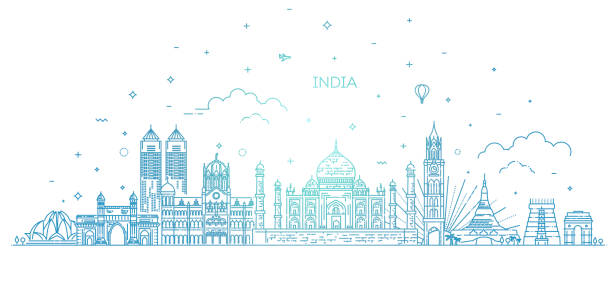 ilustrações de stock, clip art, desenhos animados e ícones de travel and tourism background. vector background. line illustration. line art style - mumbai delhi temple india