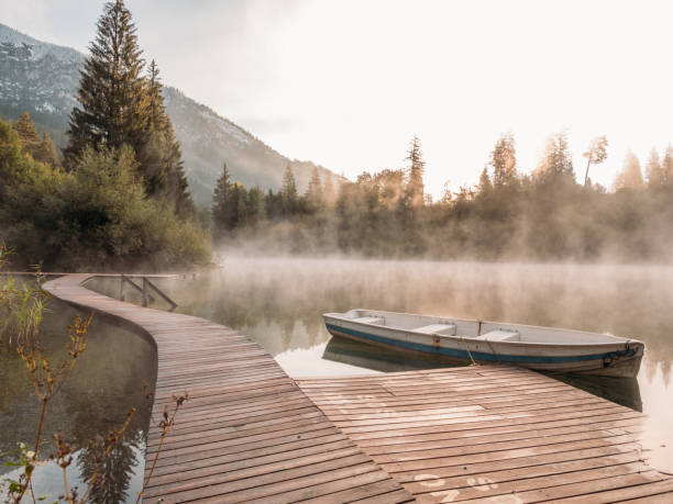 Rowboat on Alpine lake, Switzerland