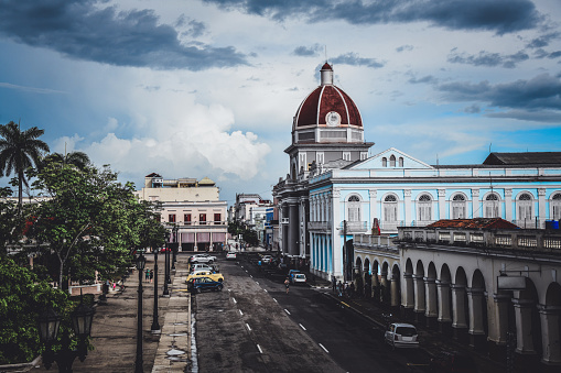 Park And Street Near City Hall In Cienfuegos, Cuba