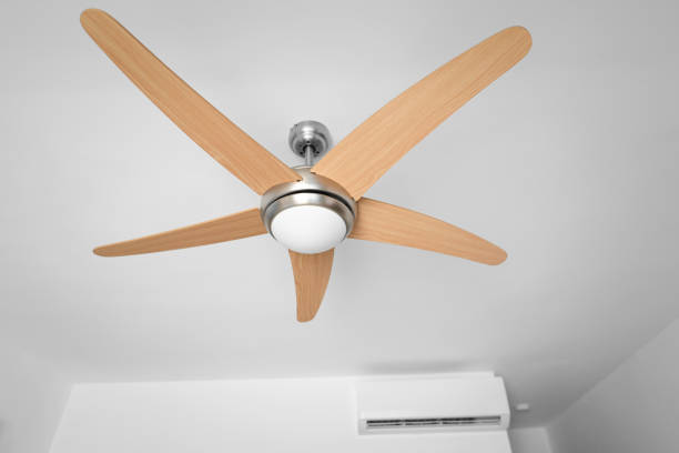 istock Flat air conditioner on white wall and ventilator fan in room 1290075346