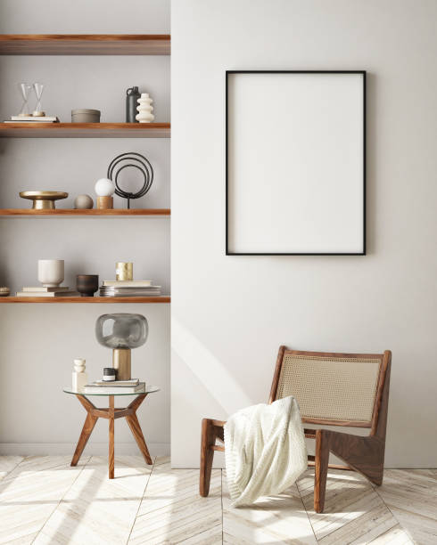 istock mock up poster frame in modern interior background, scandinavian style, 3D render 1290076416