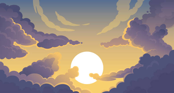 Illustration Of Clouds On Sunset Sky Sun Shining Through Clouds Stock  Illustration - Download Image Now - iStock