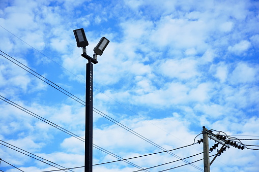 Close-up Street light with Solar Lighting on sky background.