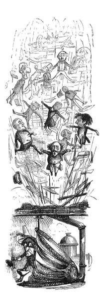 istock British satire comic caricatures  - large group of men flying up through an air vent - Guy Faux 1290078333
