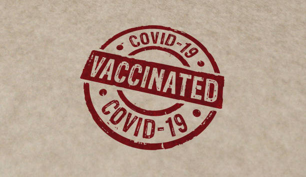 istock Vaccinated covid-19 stamp and stamping 1290078954
