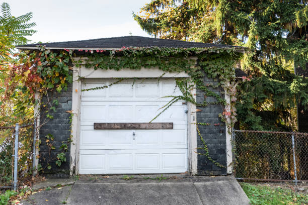 istock Stand alone single car garage with ivy, residential architecture 1290079553