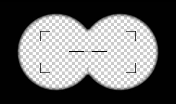 Looking in periscope or binoculars at target on black background. Sight view of lookout vector illustration. Optical crosshair zoom symbol. Optic viewfinder in action on transparent background Looking in periscope or binoculars at target on black background. Sight view of lookout vector illustration. Optical crosshair zoom symbol. Optic viewfinder in action on transparent background. spy games stock illustrations