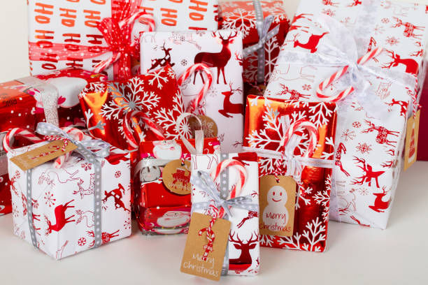 Group of christmas presents stock photo