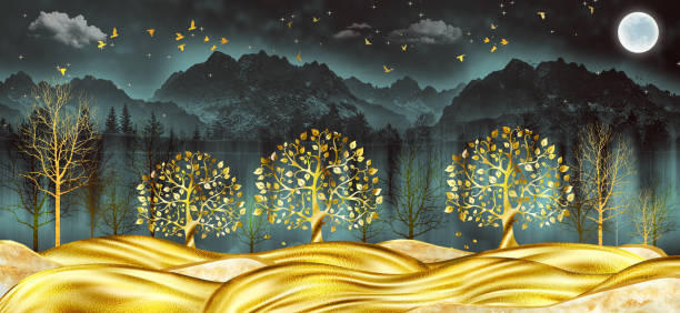 istock 3d modern art mural wallpaper with dark Jungle 1290086614