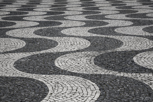 istock Characteristic wave pattern of cobblestone pavement on Rossio square, Lisbon, Portugal 1290089079