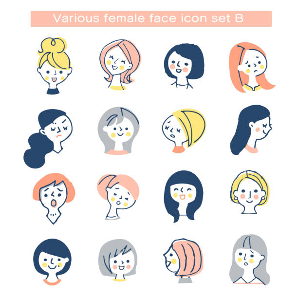 stockillustraties, clipart, cartoons en iconen met diverse vrouwelijke gezichtspictogram reeks - bovenlichaam