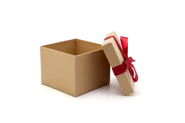 istock Gift box open lid on isolated on white background with romantic, presents for Christmas day or valentine day, package with congratulation, wrapped paper, spring for decoration, copy space, holiday concept. 1290090323
