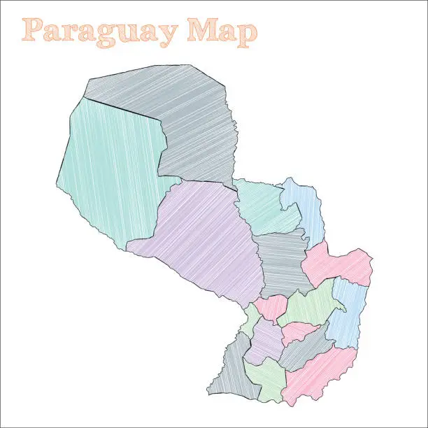 Vector illustration of Paraguay hand-drawn map.