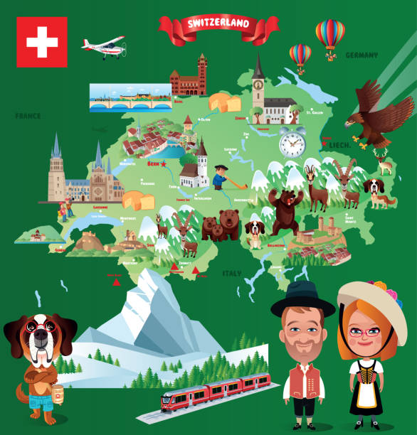 스위스 의 만화지도 - zermatt stock illustrations
