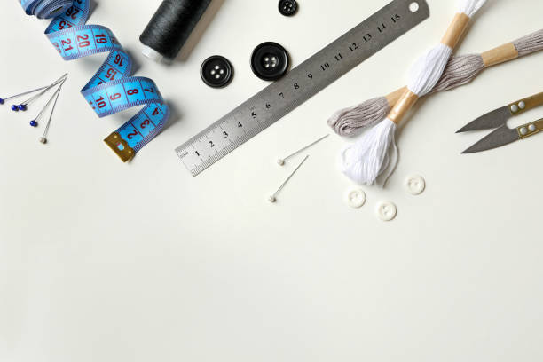 istock Sewing supplies on white background, top view 1290093809