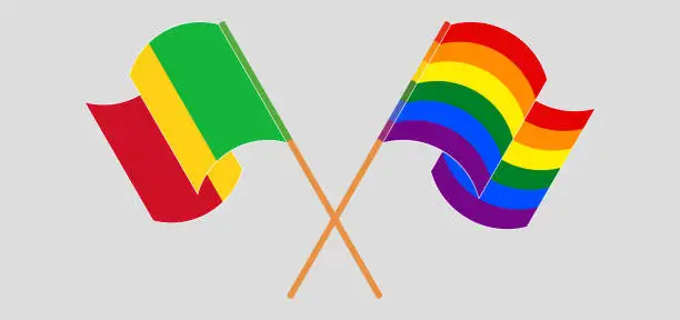 Vector illustration of Crossed and waving flags of Mali and LGBTQ